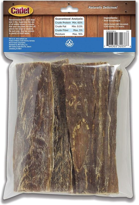 100% Dogs,4 Ounce,(Pack 4) Cadet Beef Strip Long Lasting Chews for Dogs,Ingredient Beef Esophagus Dog Treats,Natural