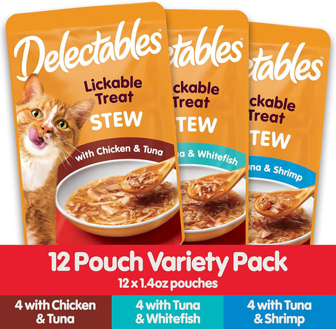 Hartz Delectables Stew Lickable Wet Cat Treats, Variety Pack, 1.4 Ounce, Pack of 12