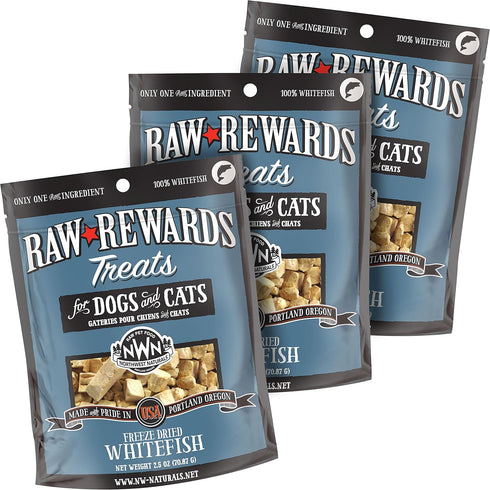 Northwest Naturals Raw Rewards Freeze-Dried Whitefish Treats for Dogs and Cats - 2.5 Oz (Pack of 3)