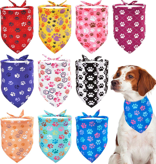 10PCS Big Dog Bandanas for Large Breed Paw Print, Extra Large XL XXL Triangle Bibs & Head Scarves for Boys, Girls