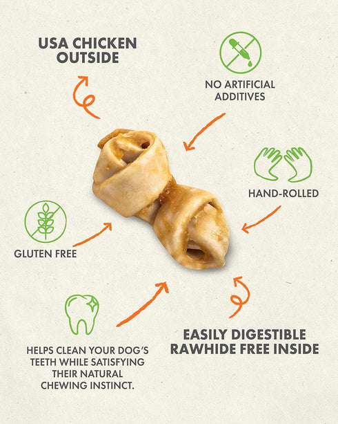 Canine Naturals Chicken Recipe Chew Dog Treats - Rawhide Free, All-Natural, 12 Pack Mini Knots for Dogs 5-20lb
