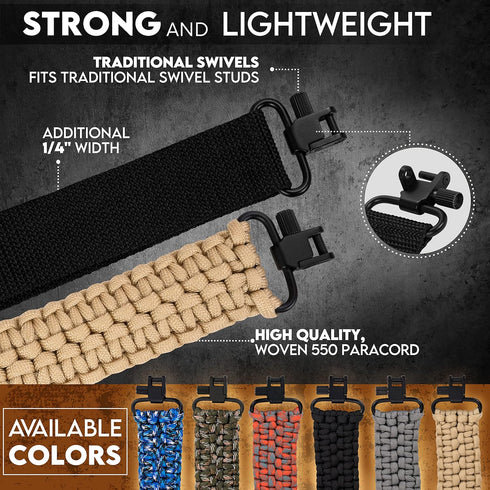 TLO Outdoors Paracord Gun Sling - Tactical 2-Point Rifle Sling, Adjustable Strap with Swivels for Hunting