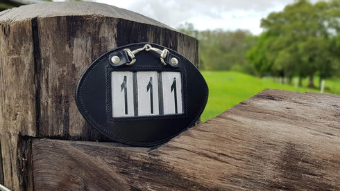 Echo Beach Equestrian 3 2 Genuine Leather Number Holder Pair for Bridle or Saddle Pad. Oval with Digit Easy Change