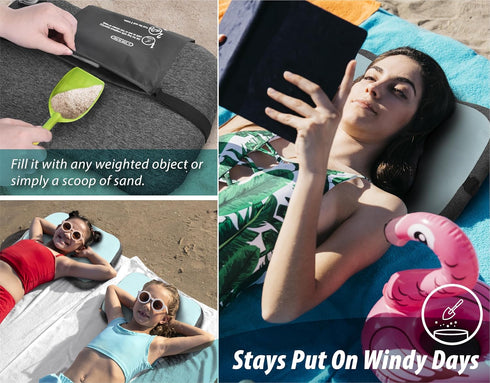 TREKOLOGY Beach Pillow, Inflatable Sand Pillow with Removable Cover and Sand Bag for Windy Beaches
