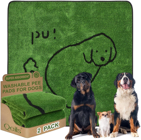 Qeils Reusable Puppy Pads, Washable Pee Pads for Dogs 2 Pack Durable