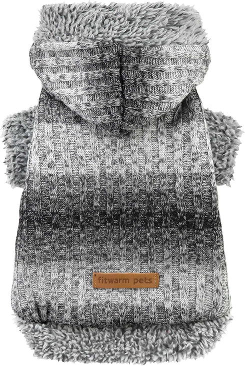 Fitwarm Fuzzy Dog Sweater, Knitted Winter Clothes for Small Dogs, Hooded Outfit in Heather Grey, Black, Medium