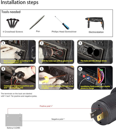 10L0L 3.0 12V Golf Cart Cigarette Lighter Outlet & Quick Charge DC Input Waterproof USB Charger Power Socket Adapter