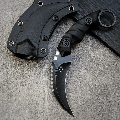 GTK691 Fixed Blade Knife - D2 Steel Blade with Nylon Fiberglass Handle & Kydex Sheath (Black)
