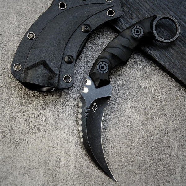 GTK691 Fixed Blade Knife - D2 Steel Blade with Nylon Fiberglass Handle & Kydex Sheath (Black)