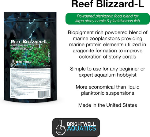 Brightwell Aquatics Reef Blizzard L, Powder Planktonic Food Blend for Large Stony Corals, 50g