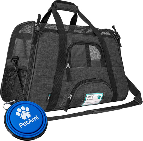 PetAmi Airline Approved Soft Sided Pet Carrier for Small Dogs and Cats, Ventilated Carrying Bag (Large Heather Dark