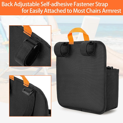 2 GRAOSO Beach Chair Cup Holder, Chair Side Organizer Easily Attached to Armrest with Self-Adhesive Fastener Strap