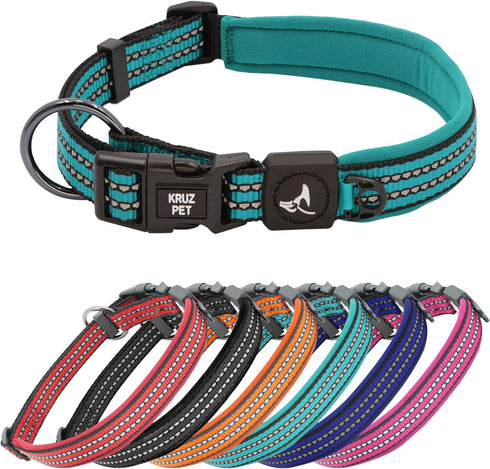 Reflective Dog Collar for Small, Medium, Large Dogs, 100% Nylon Adjustable Pet Neck Collar with Heavy Duty O-Ring, Soft