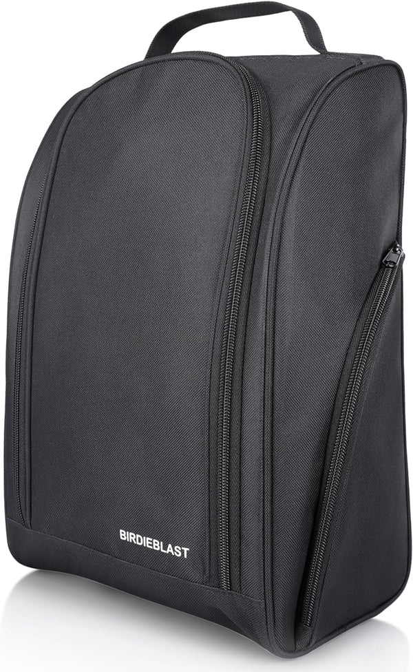Golf Shoe Bag, Zipper Sports Shoe Strap Bag with Side Accessory Pocket for Golf Accessories (Black)