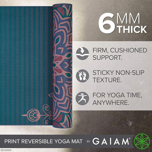 Gaiam Yoga Mat, Premium 6mm Print Reversible Extra Thick Non-Slip Exercise & Fitness Mat