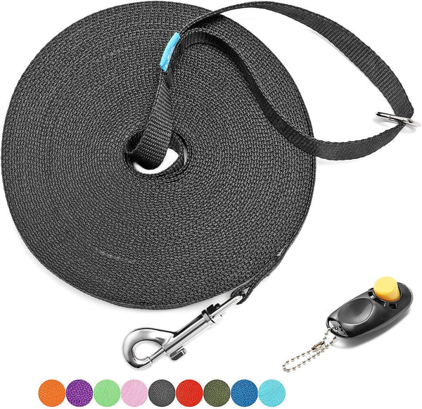 BAAPET Long Dog Training Leash with Clickers for Small, Medium and Large Dogs or Cats (15 Feet, Black)