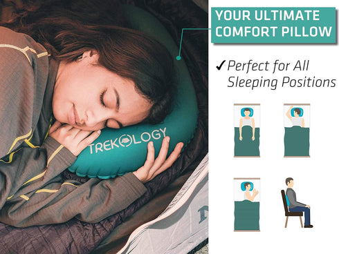 TREKOLOGY Ultralight Inflatable Camping Travel Pillow, ALUFT 2.0 Compressible, Comfortable Ergonomic Inflating Pillows