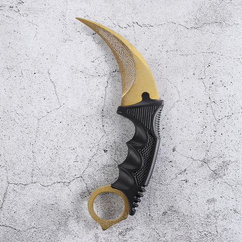 Karambit Knife Trainer - 100% Safe Stainless Steel Practice Training Knife with Sheath for Beginners (Golden Color)