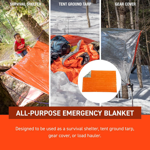 Survive Outdoors Longer Emergency Blanket - 90% Heat Reflective, Waterproof & Windproof, 56" x 84", 4 Pack, Orange