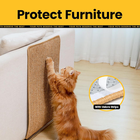 Cat Scratcher Mat - Natural Sisal with Sticky Velcro Tapes, Horizontal Floor Pads for Indoor Cats
