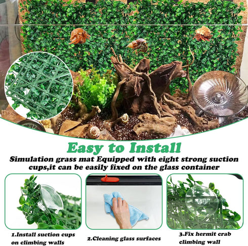 2 (10 10 Inch) PINVNBY PCS Hermit Crab Climbing Toys Hermit Crab Climbing Wall with Suction Cups Plastic Faux Grass Mat