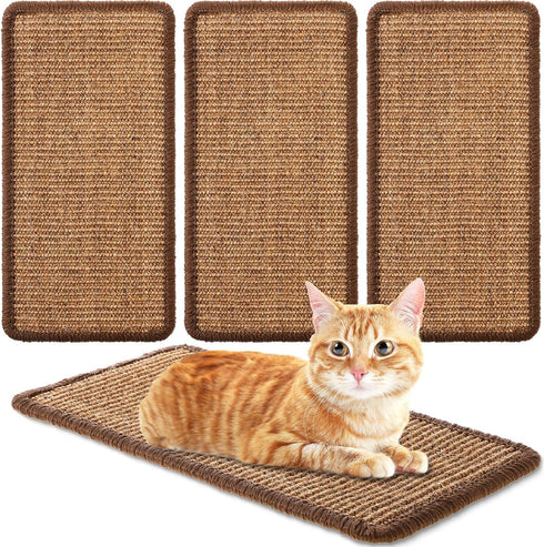 4 Pcs Sisal Cat Scratcher Mat, 15.7x7.8 In Scratch Pad with Adhesive Loop Tape for Protecting Wall Couch Window