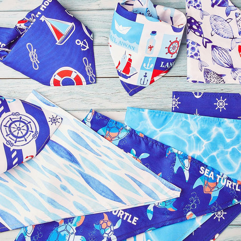 Xuniea 8 Pcs Nautical Dog Bandana - Summer Puppy Bandanas, Adjustable Washable Pet Bibs for Birthday Party Gifts