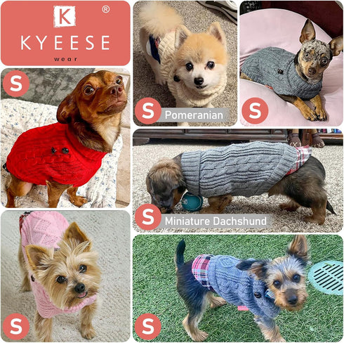 KYEESE Dog Sweater - Soft Pullover for Small Dogs Girl, Warm Turtleneck Sweater with Gingham Patchwork for Fall Winter