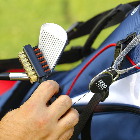 IZZO Golf Double Sided Golf Club Brush, Includes Golf Club Scrub Brush, Groove Cleaner & Retractable Zinger for Golf Bag