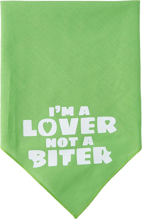 Mirage Pet Products Lime Green I'm a Lover Not a Biter Screen Print Bandana for Pets, Small