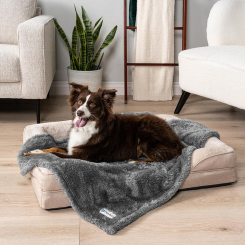 PetAmi Dog Blanket for Large Medium Dogs Grey, Soft Fluffy Sherpa Fleece Blanket for Cat & Dog, Washable 40x60