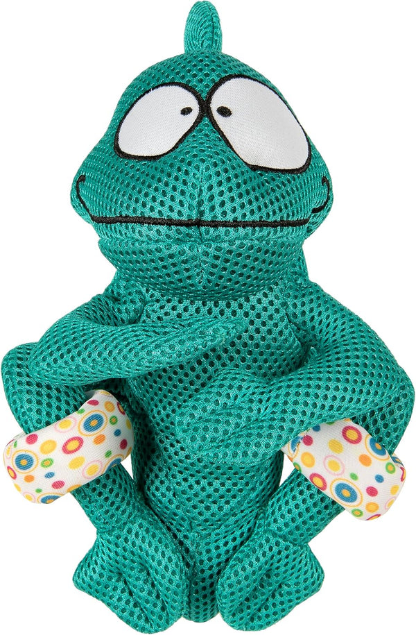 goDog Double Chew Guard Mesh Amphibianz Chameleon Squeaky Dog Toy - Teal, Large