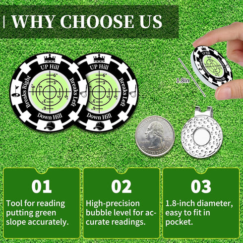 Golf Green Reader, 2 Pack, Golf Ball Marker with High Precision Horizontal Bubble, Gift for Men