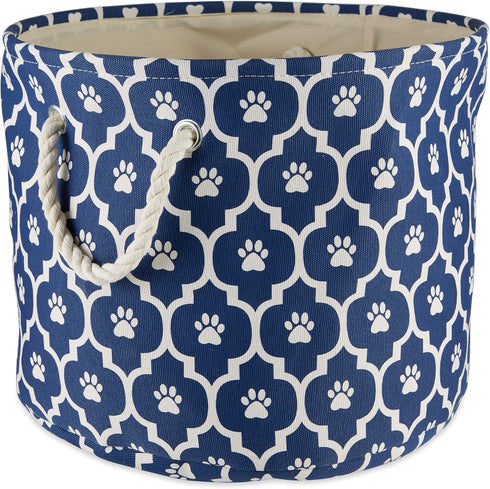 Bone Dry Pet Storage Collection, Nautical Blue Small Round Lattice Paw Print