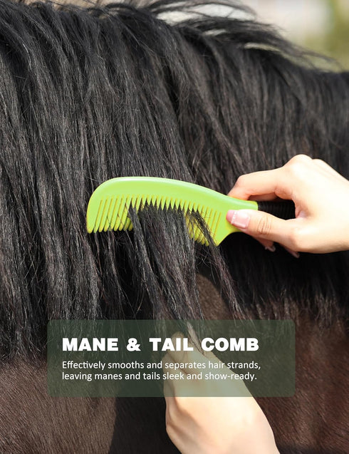 ShineWell Set, Horse Grooming Kit, Complete Horse Brush Equine Grooming Tools for Shedding & Daily Care Green