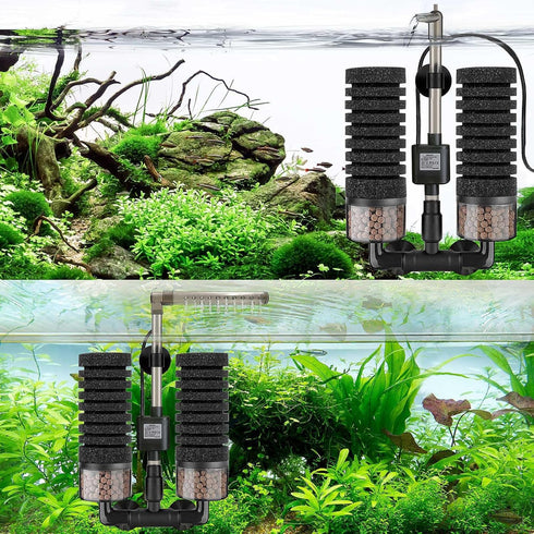 2 20-55 Upgrade Aquarium Electric Power Sponge Filter with Submersible Pump Ultra-Quiet Motor with Bio Ceramic Media