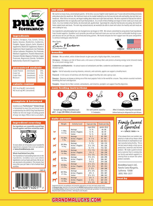 GrandmaLucy Pureformance Freeze Dried Grain Free Chicken Recipe Dog Food 1 Lbs