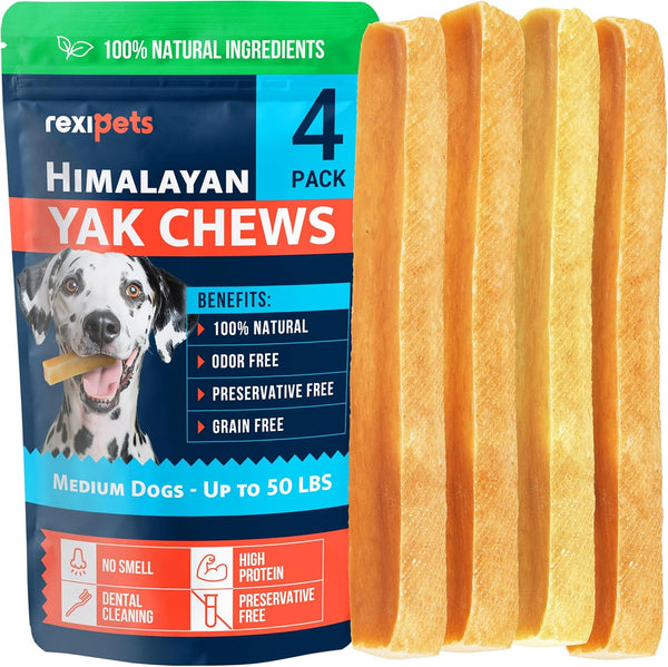 100% Natural Yak Cheese Himalayan Dog Chews for All Breeds - Lactose Free, Long Lasting, Dental Chews for Aggressive