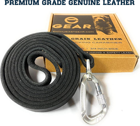 Leather Dog Leash with Locking Carabiner - Strong and Soft for Training and Walking, 6 Ft Long x ¾” Wide