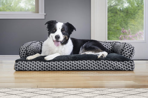 Furhaven Pillow Dog Bed for Large/Medium Dogs, Washable Cover & Removable Bolsters, Comfy Couch Sofa - Diamond Gray,