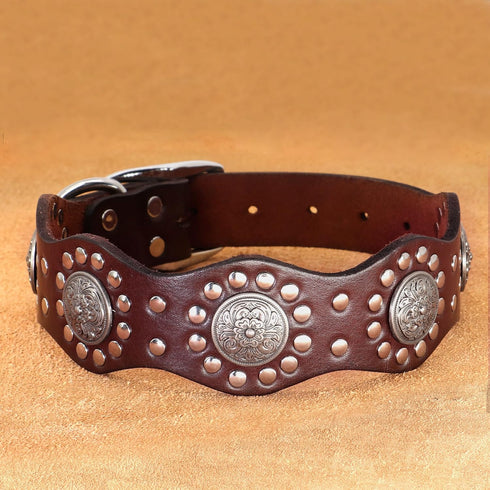 PET ARTIST Genuine Leather Dog Collar - Unique Design & Sturdy Leather, Heavy Duty for Rottweiler Pitbull Medium &