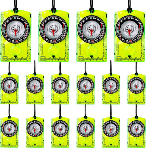 Swakuta 16 Pcs Orienteering Compass Acrylic Hiking Compass with Rope for Navigation Backpacking