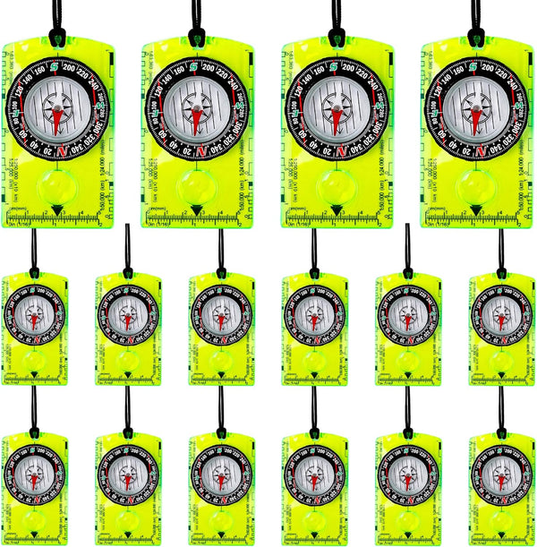 Swakuta 16 Pcs Orienteering Compass Acrylic Hiking Compass with Rope for Navigation Backpacking