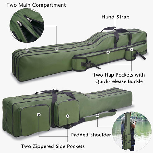 Portable Fishing Rod Case, 4.27ft Waterproof Fishing Pole Carrier Bag, Large Capacity Storage for Travel