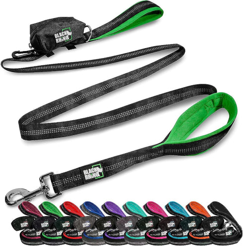 Black Rhino 6 ft Long Heavy Duty Dog Leash, Traffic Handle for Medium and Large Dogs, Padded Neoprene Dual Handles