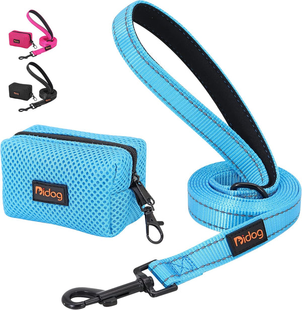 Didog 6FT Reflective Nylon Dog Leash, Durable 1” Wide Walking Pet Lead with Soft Padded Handle & Poop Bag Dispenser