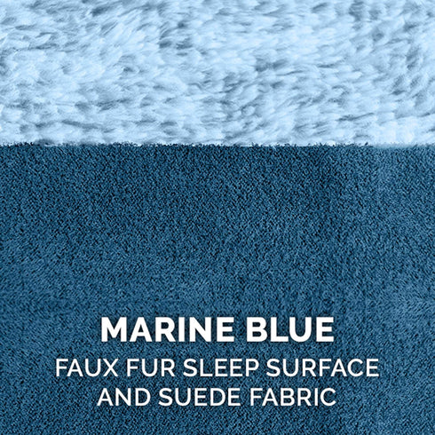 Furhaven Two-Tone Faux Fur & Suede L Shaped Chaise Replacement Dog Bed Cover, Jumbo Plus (XX-Large) - Marine Blue,