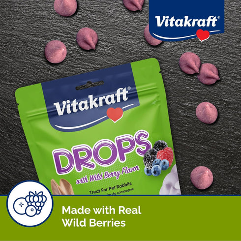 5.3 oz Chinchillas, Vitakraft Drops Rabbit Treats with Wildberry Flavor Delicious Yogurt-Based Snacks for Rabbits