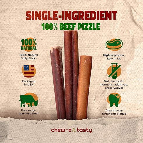 chew-e&tasty 12" Jumbo Braided Bully Sticks Odor Free Long Lasting Beef Chews - High Protein Dental Treats
