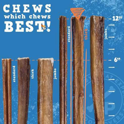 Jack&Pup 12 Inch Bully Sticks for Large Dogs | Thick Odor Free (3 Pack) Long Lasting Bully Sticks